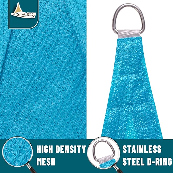 LOVE STORY 10' x 10'x 14' Right Triangle Turquoise Blue Sun Shade Sail Canopy UV Block Cover for Outdoor Patio Garden Backyard