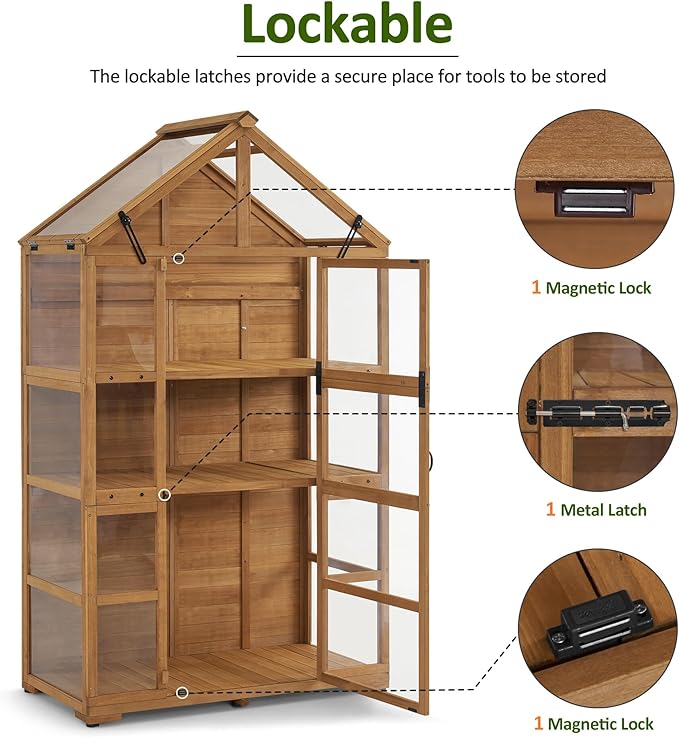 MCombo Wooden Greenhouse Outdoor with Openable Roof Vent and Adjustable Shelves, 0826 (Natural)