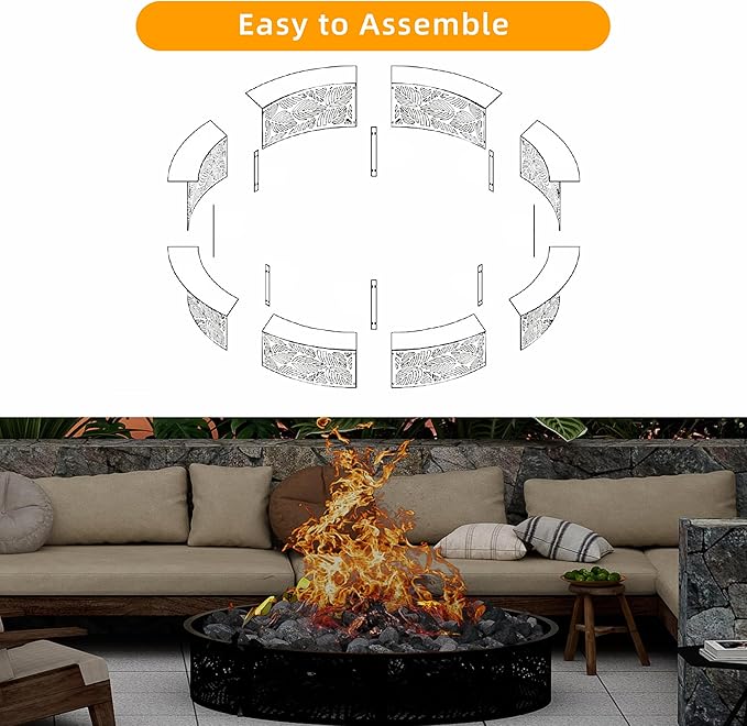 Smokeless Fire Pit Ring, 60 Inch Inner/62 Inch Outer, 11.9" Height, Heavy Duty Metal Fire Ring for DIY Fire Pits, Outdoor Above or In-Ground, Camping Garden Patio Backyard
