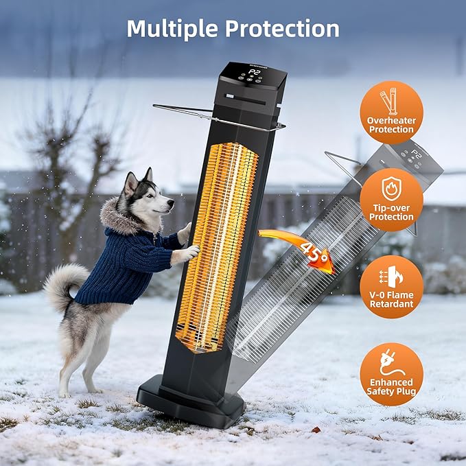 Outdoor Heaters for Patio, Electric Patio Heater with Remote, 12H Timer, IPX5 Waterproof, Tip-Over & Overheat Protection, Infrared Tower Space Heater for Indoor, Porch, Garage, Large Room