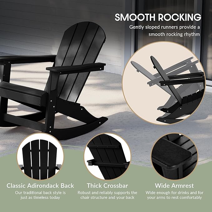 WestinTrends Malibu 2 Piece Set Outdoor/Patio Poly Adirondack Rocking Chairs (2 Seater), Black