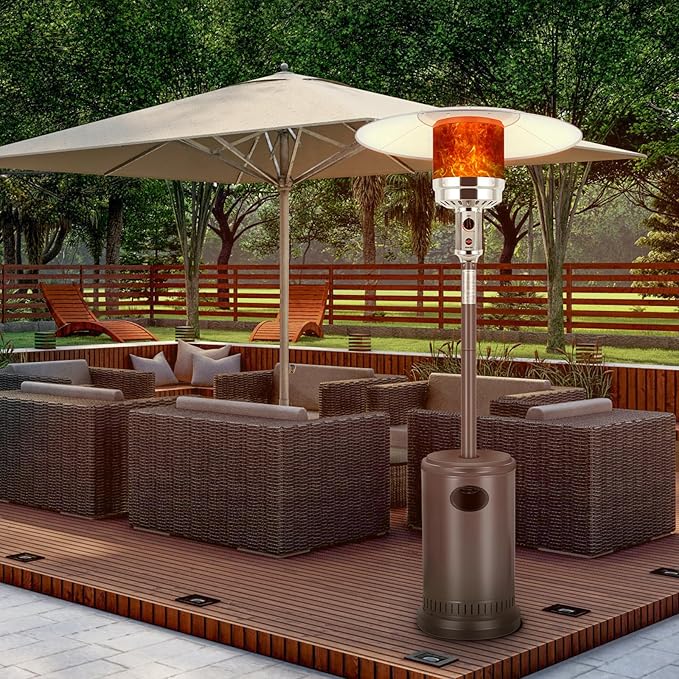 Hykolity 50,000 BTU Propane Patio Heater with Table Design, Stainless Steel Burner, Triple Protection System, Wheels, Outdoor Heaters for Patio, Garden, Commercial and Residentia(Brown)