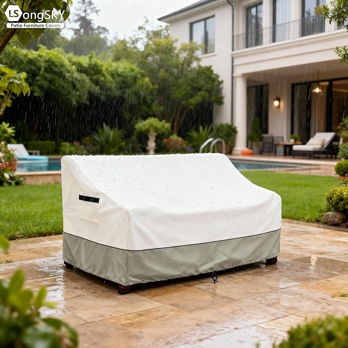 Patio 3-Seater Sofa Cover,Outdoor Couch Cover Fits up to 85W x 38D x 35H Inches,100% Waterproof Heavy Duty Patio Furniture Covers,Beige & Gray-Green
