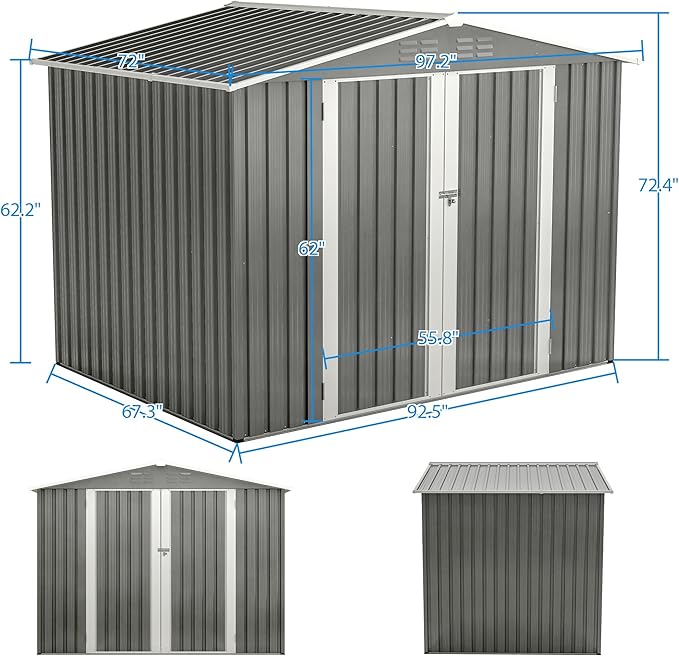 6x8 FT Outdoor Storage Shed, Metal Garden Shed with Frame Floor, Outside Tool Shed with Lockable Hinged Doors, Waterproof Storage Building with Sloped Roof for Backyard, Patio, Lawn, Gray