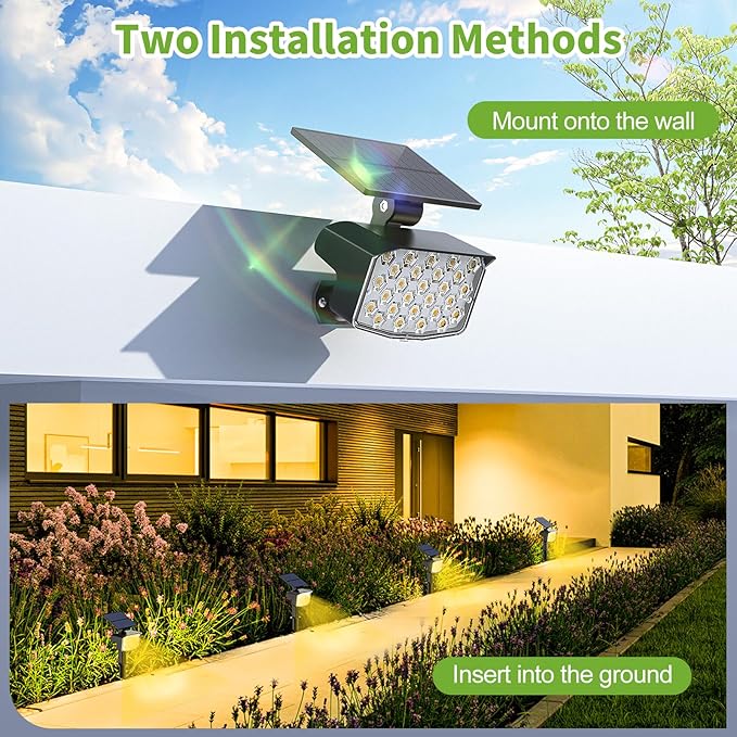 MinPea 8 Pack Solar Spot Lights Outdoor, 2-in-1 Solar Lights Outdoor Waterproof IP65, Solar Powered Landscape Spotlights 3 Modes for Yard Garden Pathway Driveway Tree(Warm White)
