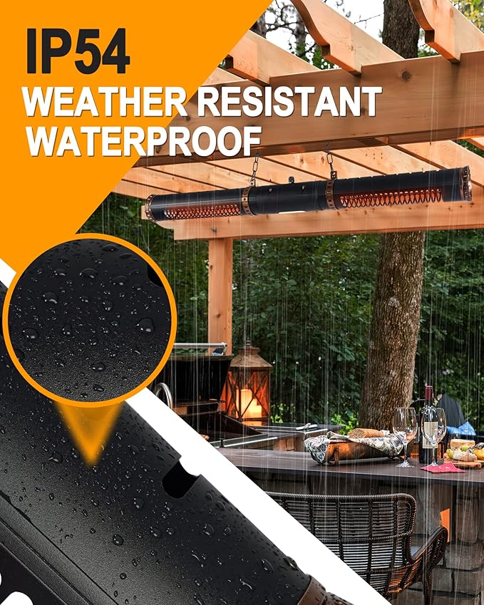 Star Patio Electric Patio Heater, Hanging Heaters, Ceiling Outdoor Heater, 750/1500W Infrared Heaters with Cylinder Shape, Sectional & Silent Heating, IP54 Waterproof, STP2566-RMLED-CN2025
