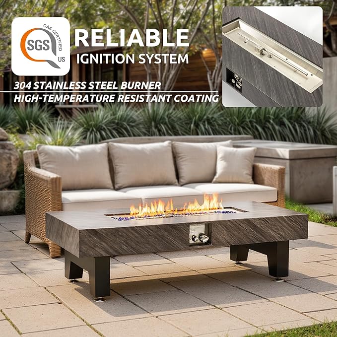 54”Propane Fire Pit,Outdoor Gas Fire Pit Table with Rain Cover,Rectangular Heater for Patio, Backyard, Deck,50,000BTU Outdoor Modern Patio Fire Pit.