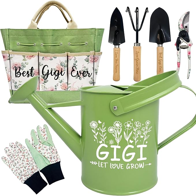 Gifts for Gigi, Christmas Gardening Kit Gigi Gifts from Grandkids Floral Gardening Tools and Durable Garden Tools Organizer Tote, Ideal Gardening Gift for Women on Birthday Plant Lover Present