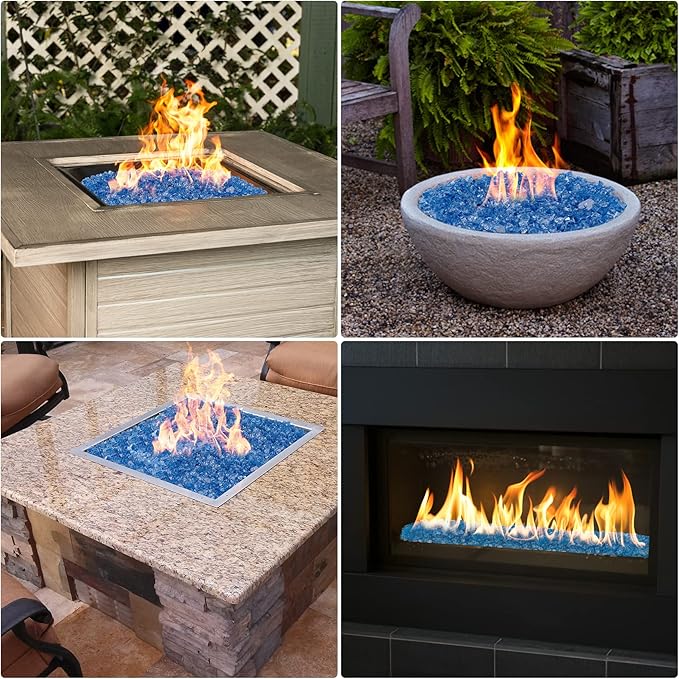 onlyfire 10 pounds Fire Glass for Propane Gas Fire Pit, 1/2-Inch High Luster Fireplace Glass Rocks for Fire Pit Table, Pacific Blue