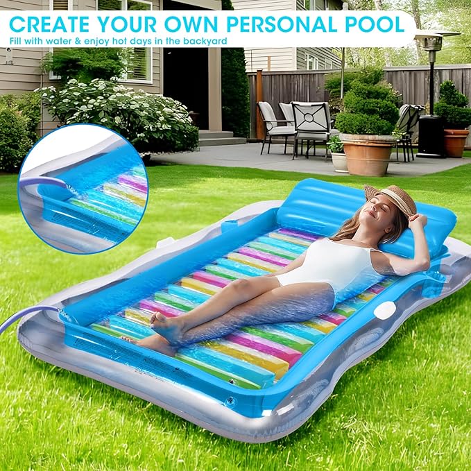 Inflatable Tanning Pool Lounger Float Adults, BAIAI Extra Large Pool Floaties Rafts for Adults with Headrest Drink Holder Sun Tanning Floats for Swimming Pool Lake River Beach Blow Up Floats (XXL)