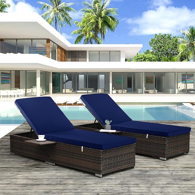 Chaise Lounge Cushion for Outdoor Furniture, Waterproof Fade and Tear Resistant Lounge Deck Chair Cushions for Patio Lawn Pool Resort Hotel, 80x26x3 Inch, Navy