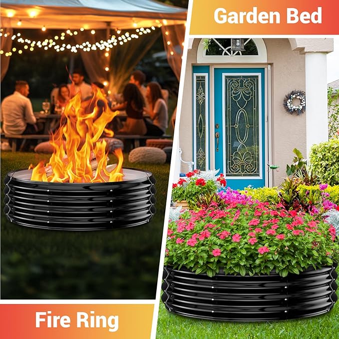 36 Inch Fire Pit Ring for Outside, Heavy Duty High Heat Resistant Outdoor Wood Burning Firepit & Fireplace,12" Tall,Portable Galvanized Steel Fire Pits Bowl for Backyard Bonfire,Patio,Camping,Round