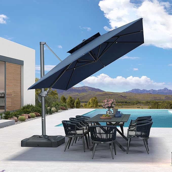 PURPLE LEAF 10' X 13' Double Top Cantilever Patio Umbrella Deluxe Large Outdoor Umbrella Rectangle Offset Umbrella with Fade Resistance for Garden Deck Pool Patio, Ocean Slate