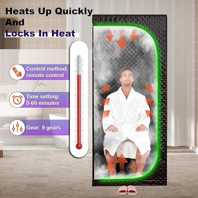 Steam Sauna Tent for Home with Transparent Door, Portable Indoor Sauna with Powerful Steam Heating, Foldable Personal Spa for Relaxation (Single Rectangular, Black)