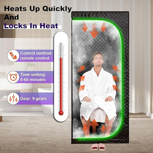 Steam Sauna Tent for Home with Transparent Door, Portable Indoor Sauna with Powerful Steam Heating, Foldable Personal Spa for Relaxation (Single Rectangular, Black)