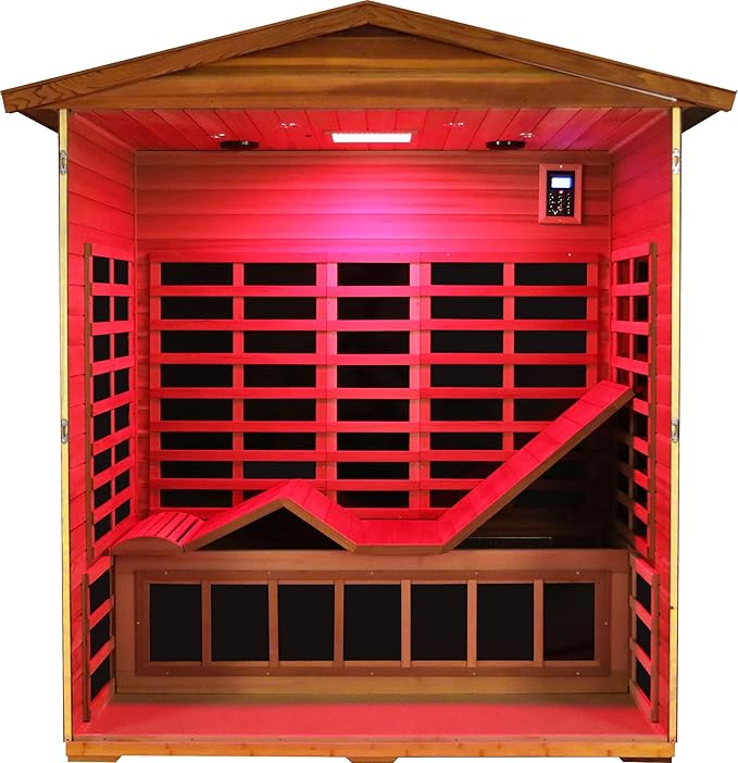 LTCCDSS Ultra-Low EMF Outdoor Sauna 3-Person, Full Spectrum Red Cedar Far Infrared Sauna for Home, Near&Mid-IR Light, EMF 0.1-1mG, Bluetooth & Chromotherapy (81.1 * 45 * 83.5 in)
