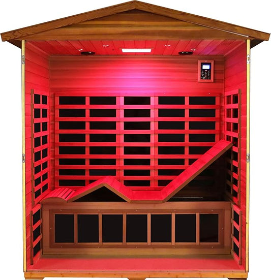LTCCDSS Ultra-Low EMF Outdoor Sauna 3-Person, Full Spectrum Red Cedar Far Infrared Sauna for Home, Near&Mid-IR Light, EMF 0.1-1mG, Bluetooth & Chromotherapy (81.1 * 45 * 83.5 in)