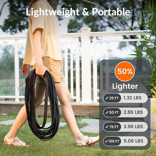 Giraffe Tools Garden Hose 25FT Lightweight Lay Flat Water Hose Kink Free Flexible Hose with 9 Spray Function Nozzle, Black