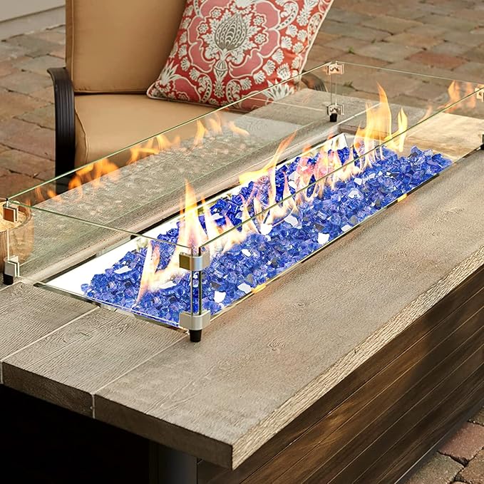 Onlyfire 10 pounds Fire Glass for Propane Fire Pit and Gas Fireplace, 1/2-Inch Reflective Firepit Glass Rocks for Fire Pit Table and Fire Bowl, Cobalt Blue