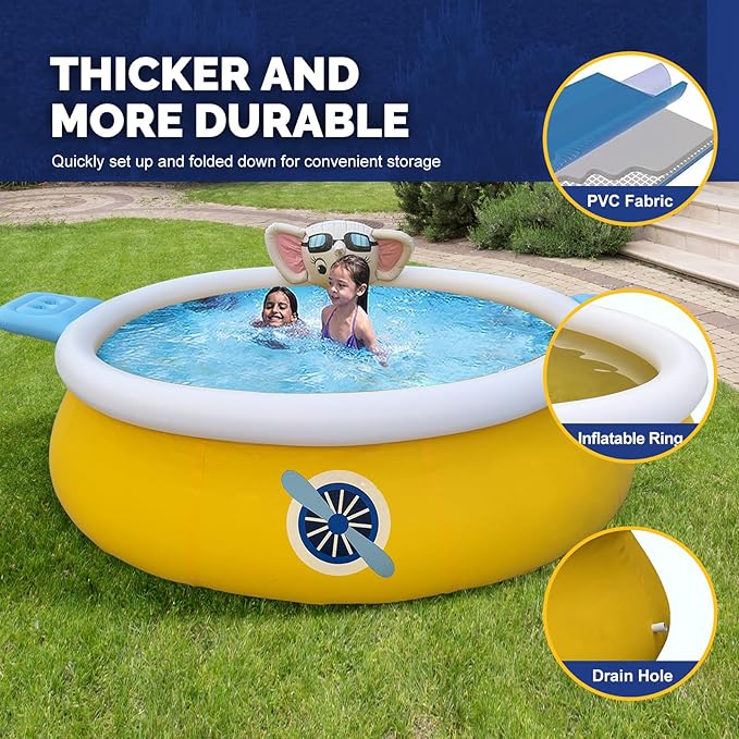 DIMAR GARDEN 10ft x 30in Inflatable Swimming Spray Pool, Outdoor Round Air Top Ring Elephant Pools