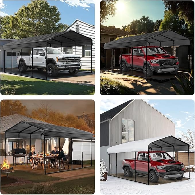 Torin Big RED 10x15 Metal Carport Canopy,Heavy Duty Multi-Use Canopy Garage Shed,Portable Car Garage with Enhanced Metal Frame, Outdoor Car Shelter for Car, Boats and Tractors