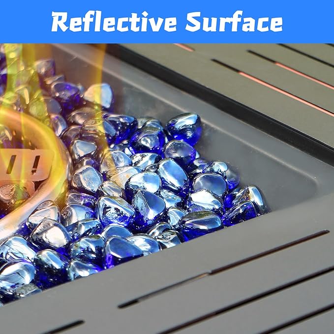 Fire Glass, Cobalt Blue Fire Stone for Propane Firepit, Fireplace and Outdoor Decorative. High Luster Diamonds 1 Inch Glass Beads, 10LB