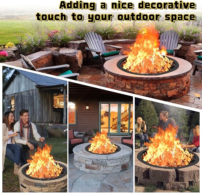 36 inch Fire Pit Ring,Heavy Duty Metal Smokeless Permanent Large Round Insert Firepit for Outdoor Fire Liner Wood Burning Heavy