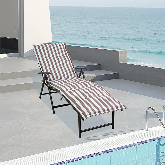 Kozyard Cozy Aluminum Reclining Lounge Chair - Perfect for Beach, Yard, Pool, and Patio Outdoor Chaise Lounge with Drink Holder, Weather Free Adjustable Assemble Free (Beige with Beige Strip Cushion)