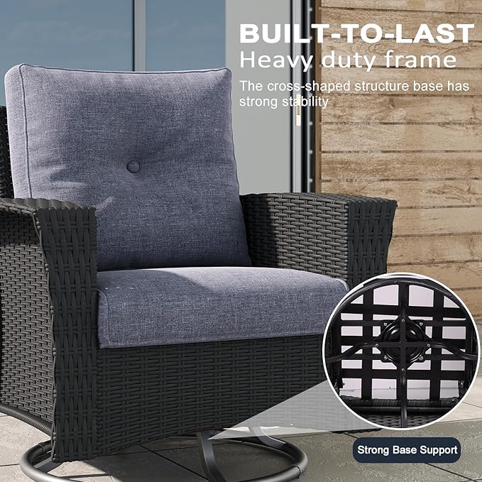 LayinSun 9 Piece Wicker Patio Furniture Set, Classis Outdoor Conversation 360 Degree Swivel Chairs Set with Coffee Table