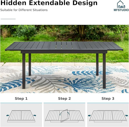 MFSTUDIO Outdoor Dining Set for 6, Expandable Patio Table and Chairs Set, 7 Piece Patio Dining Set for Deck/Backyard/Poolside/Garden