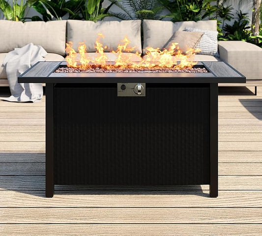 45in Fire Table, Propane Fire Pit with Removable Lid, 50000 BTU with Lava Rock and Alumium Frame Tables for Patio Garden, Outdoor Firepit Table, Grey