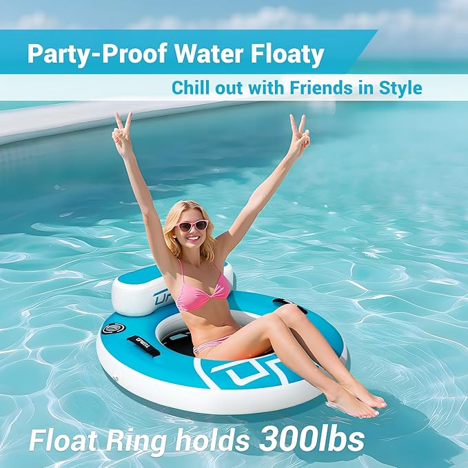 UPWELL Round Inflatable Pool Float Hammock with Backrest - Heavy Duty Mesh Mat for Adults, Tanning, Lakes and Rivers