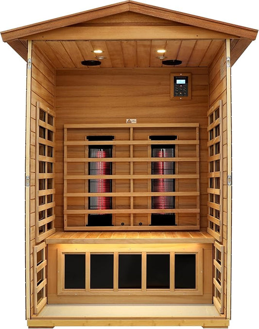 LTCCDSS Outdoor Ceramic Infrared Sauna 2 Person, Mahogany Far Infrared Sauna, Low EMF Sauna Room for Home,Withstand Outdoor Temp -10℉-149℉,Chromotherapys | Bluetooth Speakers | Mahogany West African