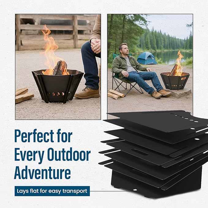 Tarter Micro Outdoor Fire Pit - 7-Piece Hexagonal Wood Burning Fireplace for Camping & Bonfires - Portable & Easy Assembly Design - Heavy Duty & Durable Sheet Steel, Powder Coated Finish