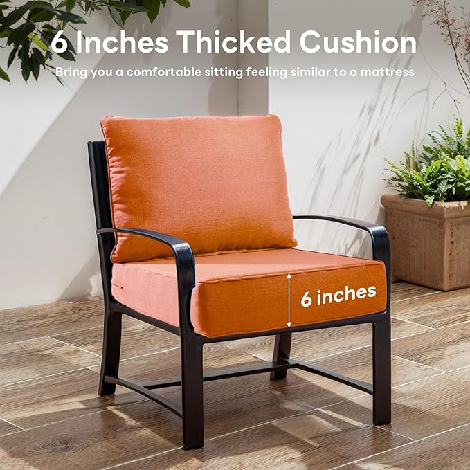 6" Thicker Outdoor Chair Cushion 5 Sets - 24" *24" *6" Waterproof Patio Furniture Cushions with Removable Cover, 28D High Density Sponge Filling Thicken Outdoor Patio Cushions - Orange