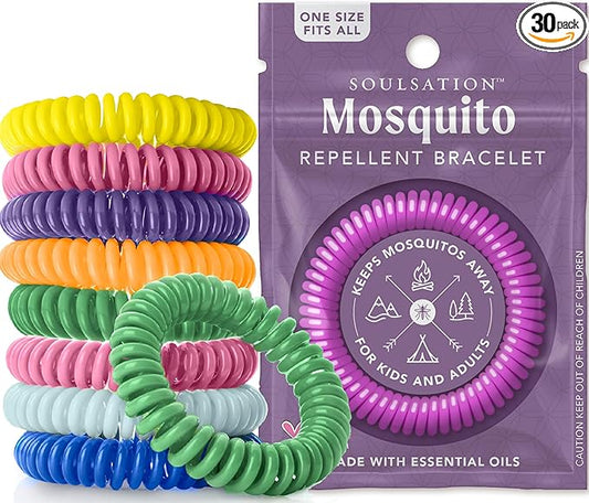 30 Pack Mosquito Repellent Bracelets, DEET-Free for Kids & Adults, Individually Wrapped Bands