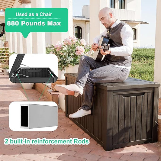 DRATO 200 Gallon Deck Box, Waterproof Resin Large Outdoor Storgae Box for Patio Furniture, Patio Cushions, Gardening Tools, Pool Supplies, Lockable
