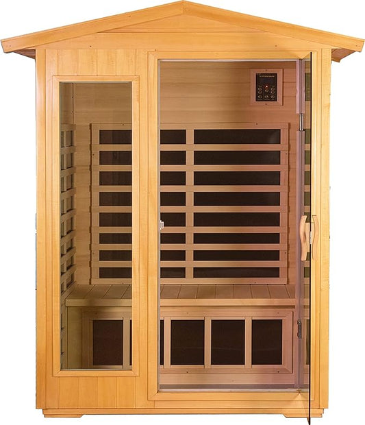 LTCCDSS Outdoor Basswood Sauna 2 Person | Far Infrared Sauna, Withstand Outdoor Temp -5℉-104℉| Low EMF Sauna Room for Home-9 Low EMF Heaters-Chromotherapys-Bluetooth Speakers