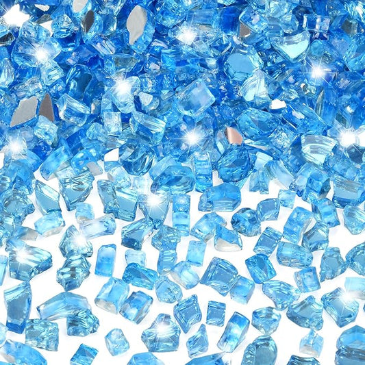 GasSaf 1/4 Inch Fire Glass Reflective Tempered Fireglass Cut Crushed FireGlass for Fire Pit, Fireplace, Replaces Existing Gas Logs & Lava Rocks (20 Pound)(Pacific Blue Reflective)