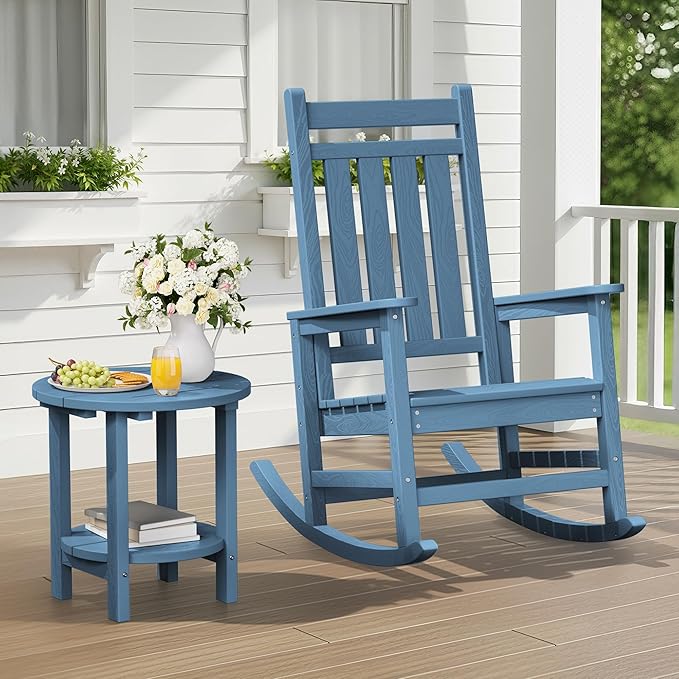 SERWALL Round Outdoor Side Table Set of 2, HDPE Small Adirondack Double End Table, Navy