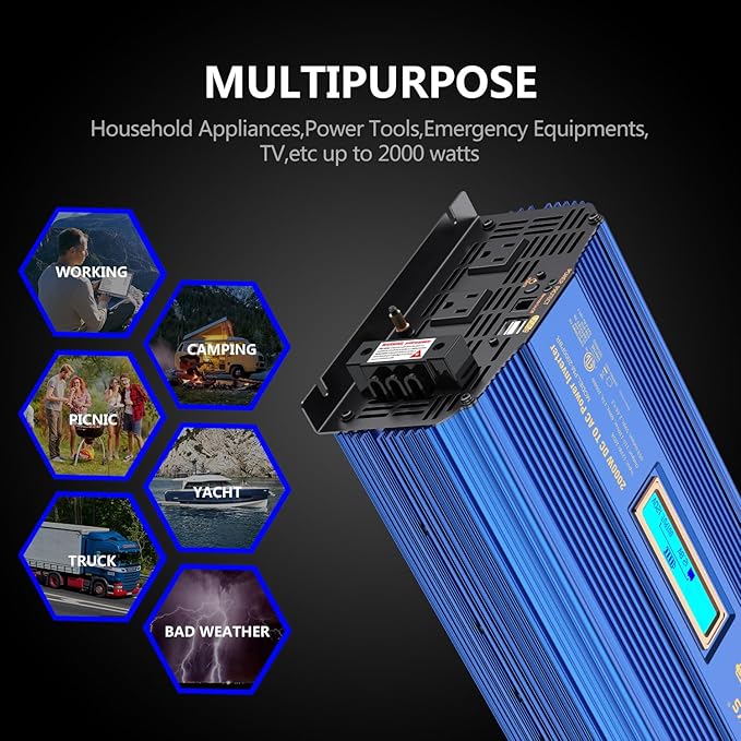 Power Inverter 2000w DC 12V to AC 120V ETL UL458 Modified Sine Wave Inverter with LCD Display Remote Control 2 AC Outlets 1 hardwire Terminal Dual 2.4A USB Ports for Car RV Truck Boat by VOLTWORKS