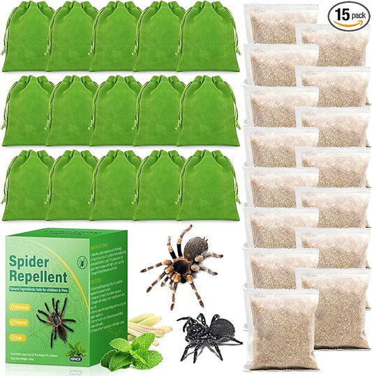 Spider Repellent for Indoor, 15 PCS Natural Spider Deterrent Pouches Peppermint Oil Spiders Roach Ant Away, Pest Control Spider Repellant Solution for House Garage Patio Attic, Family & Pet Safe
