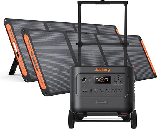 Jackery HomePower 3000 Portable Power Station and Hand Truck with 2x 200W Solar Panels, 3600W (Surge 7200W) Output, 3072Wh LFP Battery Solar Generator for Home Backup, Power Outage, RV, Emergencies
