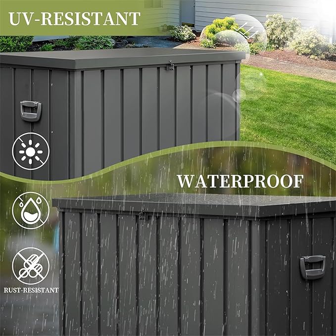 CHUNLY 200 Gallon Deck Box with Lockable Lid, Outdoor Patio Storage Box w/Mobility Rollers, All-weather Storage Bench Bin for Outside Cushions, Pool Supplies and Garden Tools (Dark Gray)