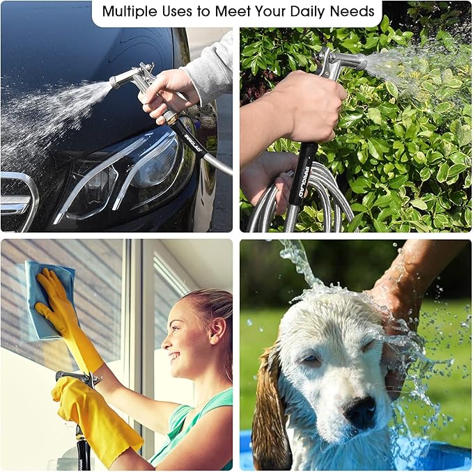 Garden Hose 304 Stainless Steel Metal Braided Hose, Lightweight, Kink-Free, Tough, Flexible Water Hose, Rust Proof, Puncture, Portable, 5/8" Aircraft Grade Aluminum Alloy Connector, 25FT