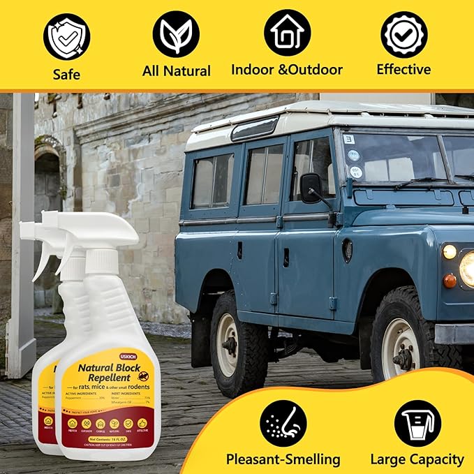 Peppermint Oil Rodent Repellent Spray for Vehicles -2 Pack Rodent Repellent & Mouse Repellent Spray, Natural Mice Repellent for Car Engines, RVs, Trucks & Boats - Safe Indoor & Outdoor Use,16oz