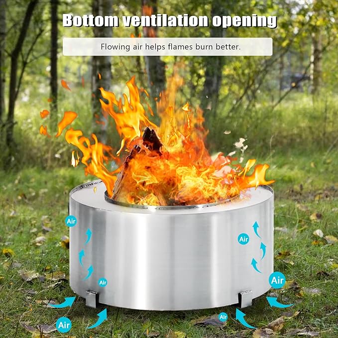 28.5" Smokeless Fire Pit, Stainless Steel Outdoor Firepit, Bonfire Fire Pit, Wood Burning Stove for Patio, Backyard, Camping