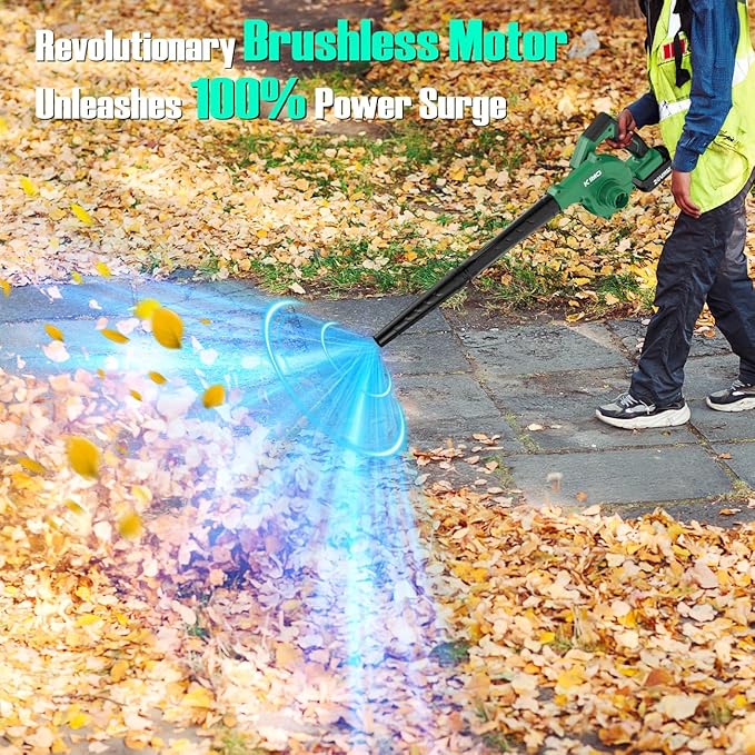 K I M O. Cordless Leaf Blower and Vacuum Combo 4 In 1, 3 Nozzles for Inflation and Deflation, 190MPH/260CFM, Smart Panel with 3 Modes, 20" Extended Tube, 2000mAh Battery Cordless Blowers for Lawn Care