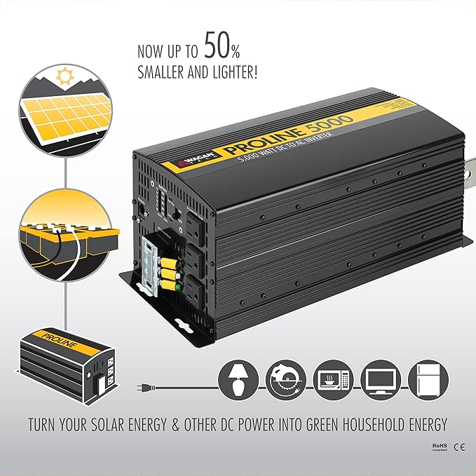Wagan EL3744 12V 5000 Watt Power Inverter with Remote Control, 10000 Watt Surge Peak Proline Power Converter for Home RV Camping Van Life Off Grid
