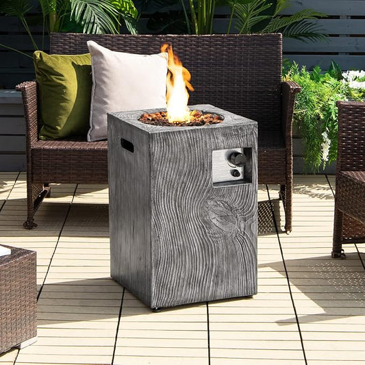 Tangkula 16 Inch Patio Propane Fire Pit, Patiojoy Electronic Ignition Square Gas Fireplaces with Protective Cover, 30,000 BTU Outdoor Fire Pit with Lava Rocks, Touch-up Pen for Backyard, Patio (Grey)